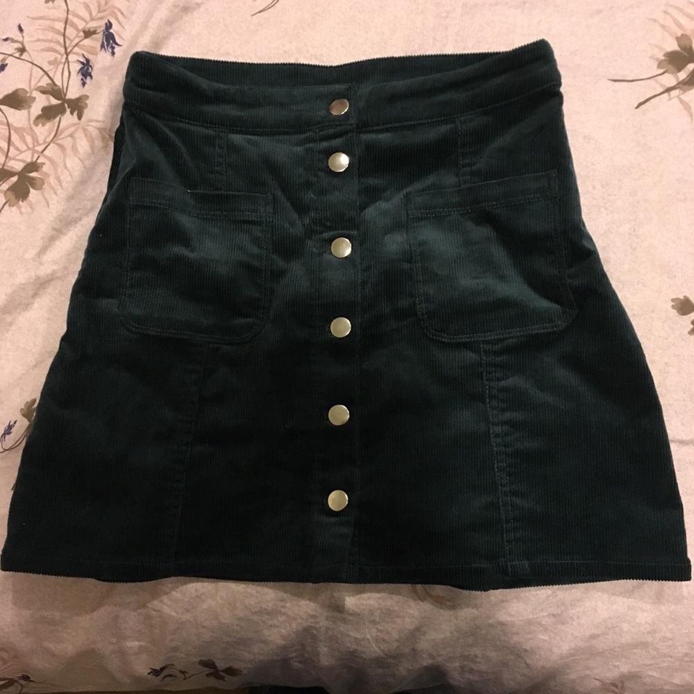 Green corduroy skater skirt